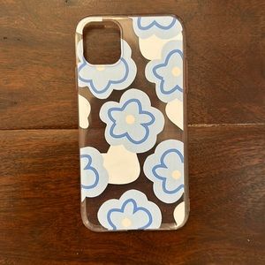 iPhone 11 flexible plastic case, very pale pink almost clear with blue flowers